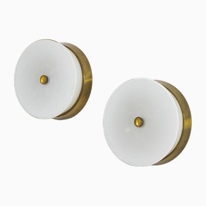 Opaline Glass and Brass Wall Lights from Stilnovo, 1950s, Set of 2