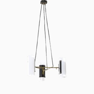 Glass, Brass and Metal 3-Light Ceiling Lamp from Stilux Milano, 1950s