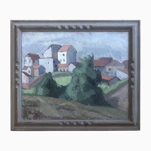 Geneviève Mégevand, Paysage rural, Huile sur Toile, Encadrée