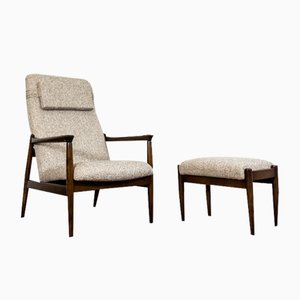 GFM 64 High Back Armchair with Ottoman by Edmund Homa, 1960s, Set of 2