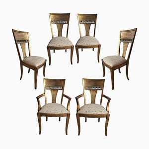 Neoclassical Chairs with Gold Finishing, Set of 6