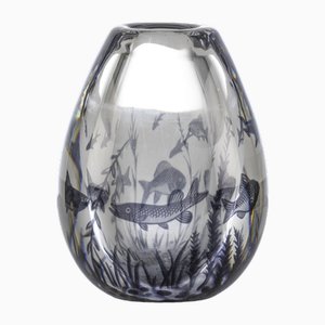 Fiskgraal Vase von Edward Hald für Orrefors, Schweden, 1950er