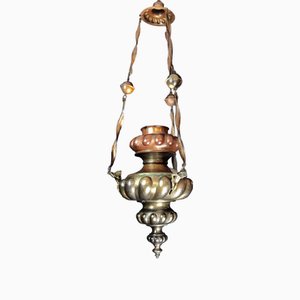 Votive Ceiling Lamp in Embossed Copper, 1890s