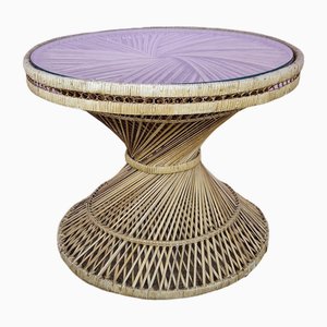 Wicker & Glass Peacock Side Table, 1960s