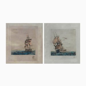 Ships, Early 20th Century, Etchings, Set of 2