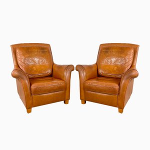 Vintage Cognac Leather Armchairs, Amsterdam, Set of 2
