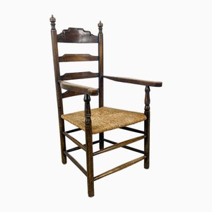 Fauteuil de Ferme Antique en Bois de Chêne avec Siège en Rotin Zutphen