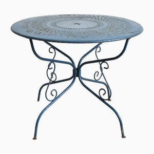 Vintage French Blue Round Garden Table, 1930s