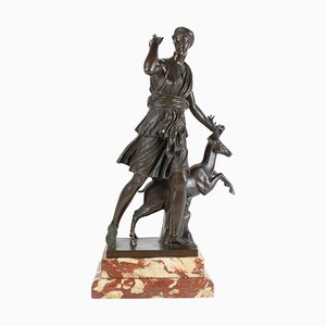 19th Century Bronze Sculpture of the Goddess Diana with Hirsch, France