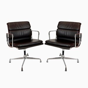 Brown Leather Soft Pad Group Chairs by Charles and Ray Eames for Vitra / Herman Miller, 1960s, Set of 2