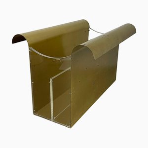 Hollywood Regency Solid Brass and Acrylic Glass Magazine Rack, Italy, 1970s