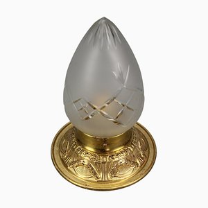 French Neoclassical Style Brass and Frosted Cut Glass Ceiling Light, 1910