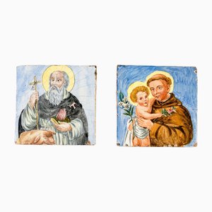 Painted Ceramic Tiles, 1800s, Set of 2