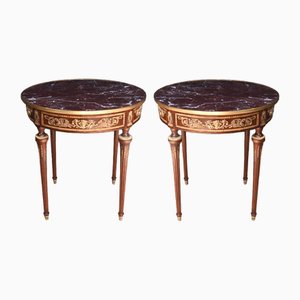 French Empire Style Gilt Side Tables with Marble Tops, Set of 2