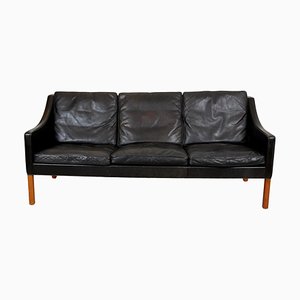 2209 Original Black Patinated Leather Sofa by Børge Mogensen for Fredericia