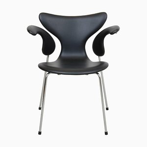 Lily Armchair 3208 in Black Aniline Leather by Arne Jacobsen for Fritz Hansen