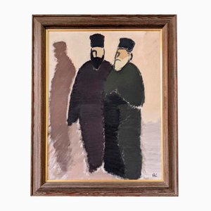 Los sacerdotes, años 50, óleo sobre lienzo, enmarcado