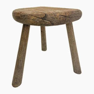 Tabouret Tripode Style Brutaliste en Chêne, 1950s