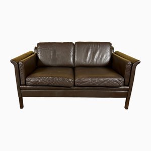 Vintage Danish 2-Seater Brown Leather Sofa, 1960s