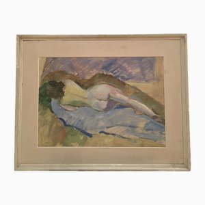 Alice Rymowicz, Femme nue allongée de dos, Aquarell auf Papier