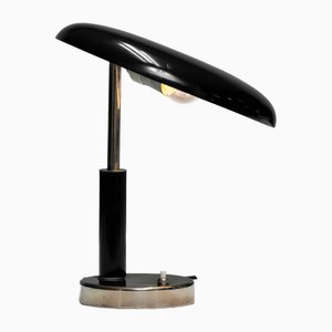 Art Deco Desk Lamp in Chrome with Fixed Tilted Black Lacquered Shade, 1930s