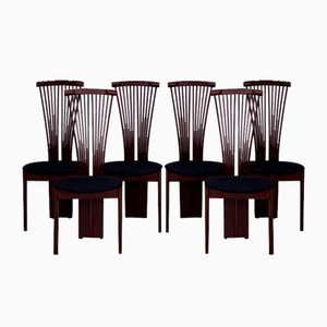 Wooden and Fabric Dining Chairs, 1970s, Set of 6