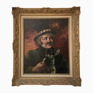 I. Tanis, Homme au chapeau et à la Chope de bière, Öl auf Leinwand, Gerahmt
