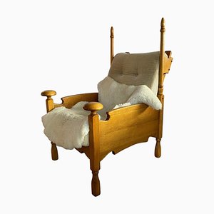 Dutch Castle Lounge Chair in Light Oak with Sheep Skin, 1950s