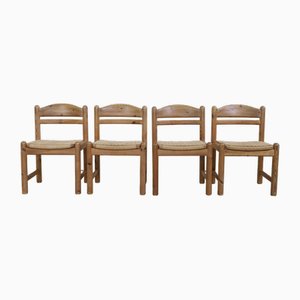 Dining Chair in Pinewood and Rattan from Lindebjerg, Denmark, Set of 4
