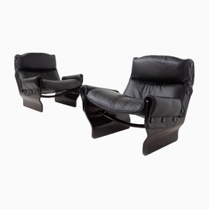 Armchairs Mod. Canada in Black Leather by Osvaldo Borsani for Tecno, 1965, Set of 2