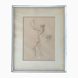 Henrique Cavalleiro, Esquisse de nu, Sanguine on Paper, Framed