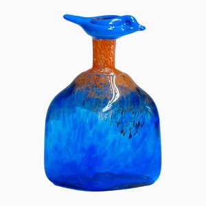 Botella de vidrio azul hecha a mano de Staffan Gellerstedt para Studio Glashyttan, 1988