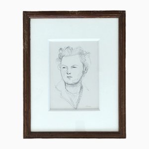 Albert Chavaz, Portrait De Dame, Crayon sur Papier, Encadré