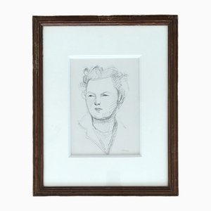 Albert Chavaz, Portrait De Dame, Lápiz sobre papel, Enmarcado