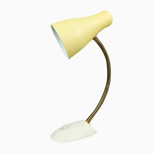 Yellow Table Lamp with Brass Swan Neck, Germany, 1950s