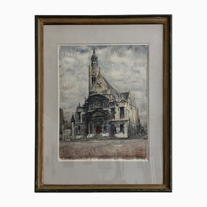 Aurèle Barraud, Église Saint-Étienne-Du-Mont, Paris, 1945, Aquarelle & Gouache sur Papier, Encadré