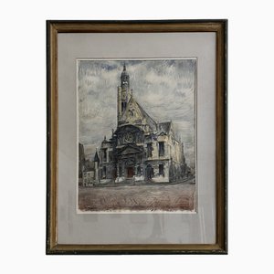 Aurèle Barraud, Église Saint-Étienne-Du-Mont, Paris, 1945, Watercolor & Gouache on Paper, Framed