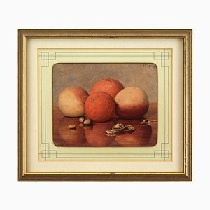 Erich Taefflinger, Stillleben mit Orangen, Äpfeln & Nüssen, 1892, Aquarell, gerahmt
