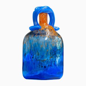 Blue Art Glass Bottle Handmade by Staffan Gellerstedt at Studio Glashyttan, 1988