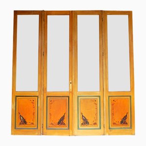 Art Nouveau Double Door with Etched Glass Panes, 1890s, Set of 4