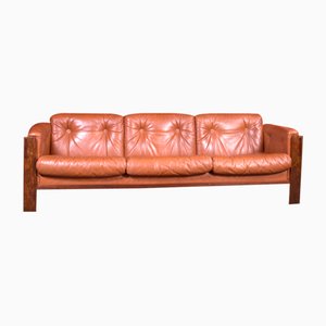 Mid-Century Scandinavian Rosewood & Leather Sofa, 1970s