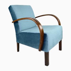 Art Deco Blue Velvet Armchair, 1960s
