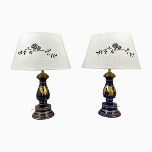 Lampade da tavolo vintage in porcellana blu cobalto, set di 2