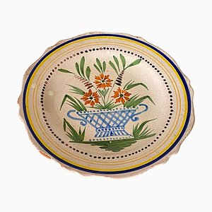 French Hand-Painted Faience Plate with Floral Pattern in Blue and Green, 18th Century