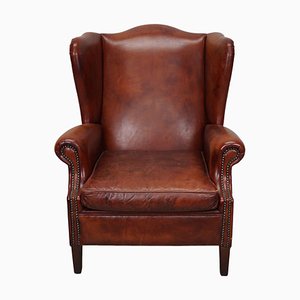 Fauteuil à Oreilles Vintage en Cuir Cognac, Pays-Bas