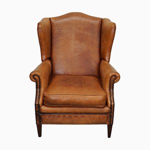 Vintage Dutch Cognac Wingback Leather Club Chair