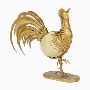Gallo de latón dorado con huevo de avestruz, años 70