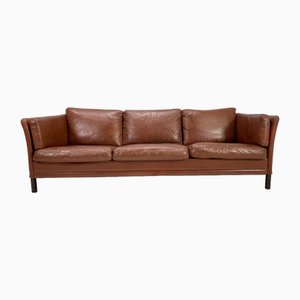 Danish 3-Seater Brown Leather Sofa