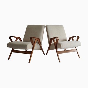 Lounge Chairs in Off White Linen by Paolo Buffa, 1960s, Set of 2