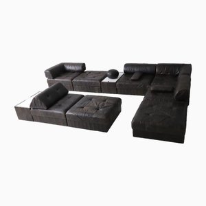 Large DS-88 Modular Sofa in Dark Brown Leather from De Sede, 1977, Set of 10